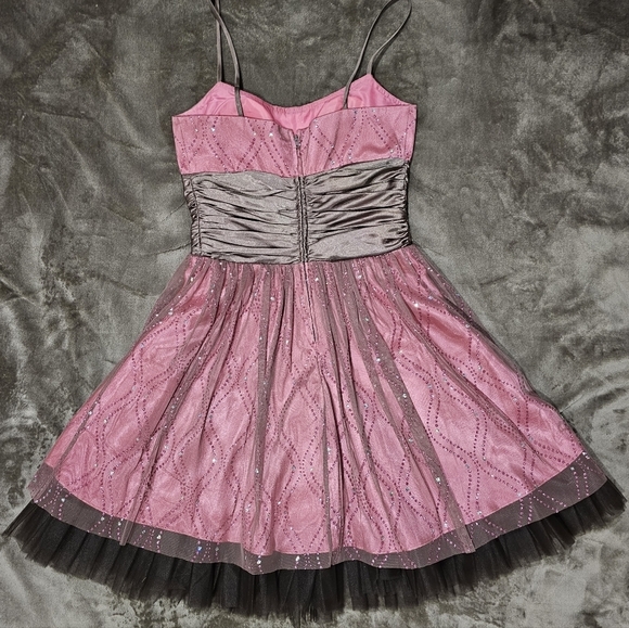 🆑️ MORGAN & CO. Drop Waist Dress Pink & Dark Brown Sequins Crystals Tulle Satin - Picture 9 of 17